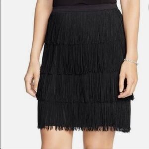 LAUREN RALPH LAUREN Addie Black Fringe Tiered Side Zip Mini Skirt - 1X